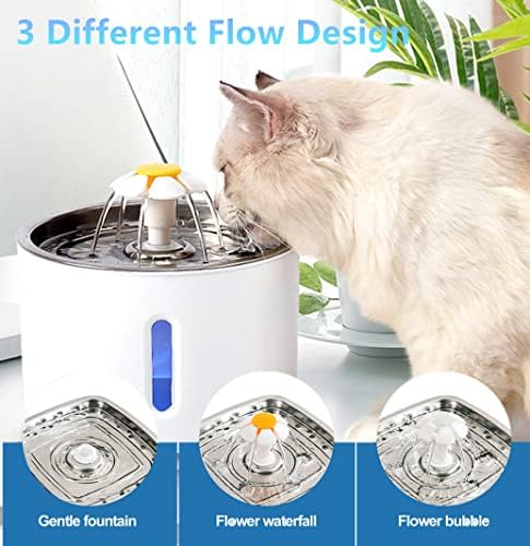 מזרקת מים לחתול מזרקת אל חלד, 81oz/2.4L מתקן מים חיות מחמד אוטומטי, [גרסה משודרגת] עם חלון מפלס מים, אור LED,